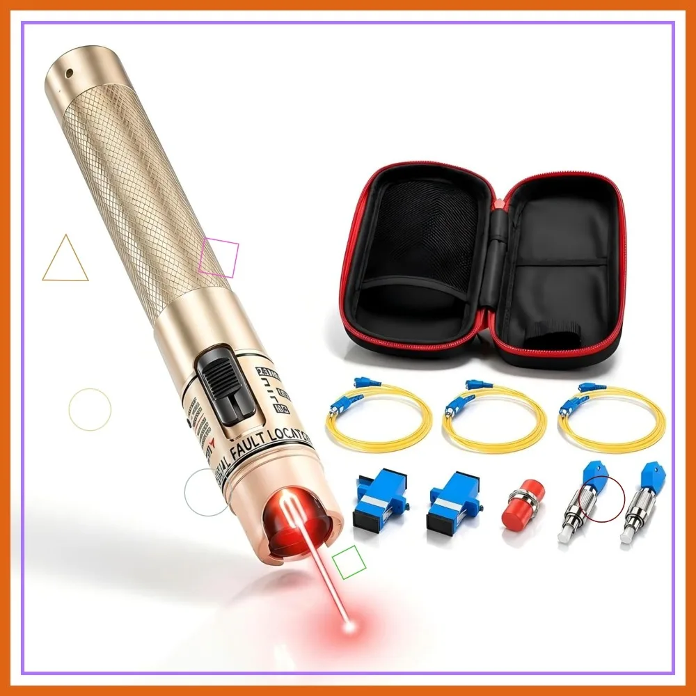 

50KM Visual Fault Locator Kit: Fiber Optic Cable Tester, Red Light Pen with Universal Connector & Adapters