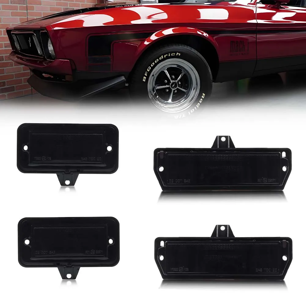 2Pcs Front/Rear Fender Light Reflector Light Side Marker light Turn Signal Light For 1971 1972 1973 Ford Mustang Cover No Bulb