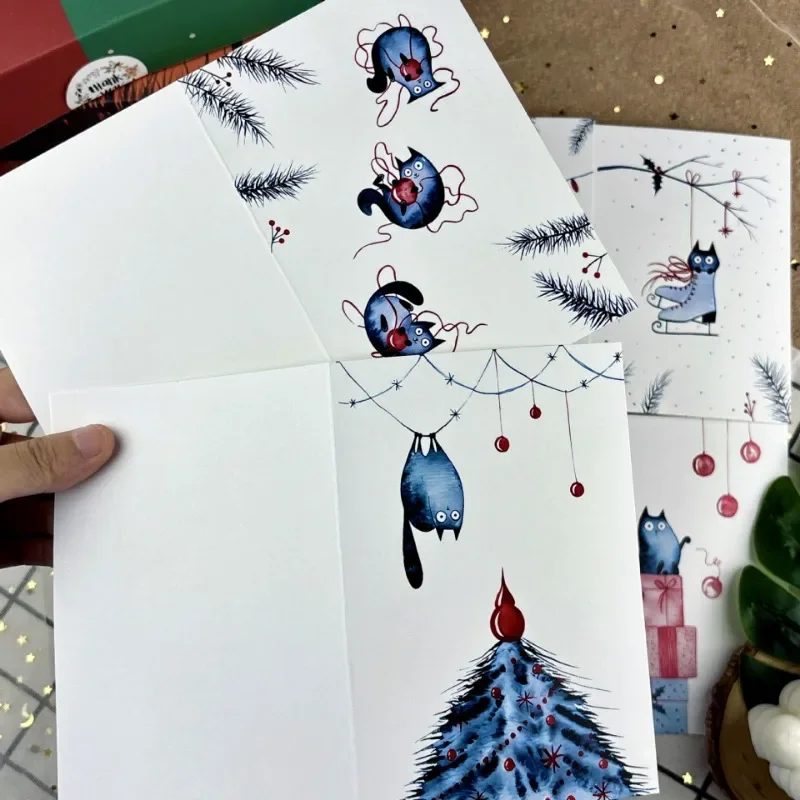6 Sheets Per Set Wordless Creative Theme Card Set Fun Kitten Universal Folding Handwritten Blessing Greetings Card 10x15cm
