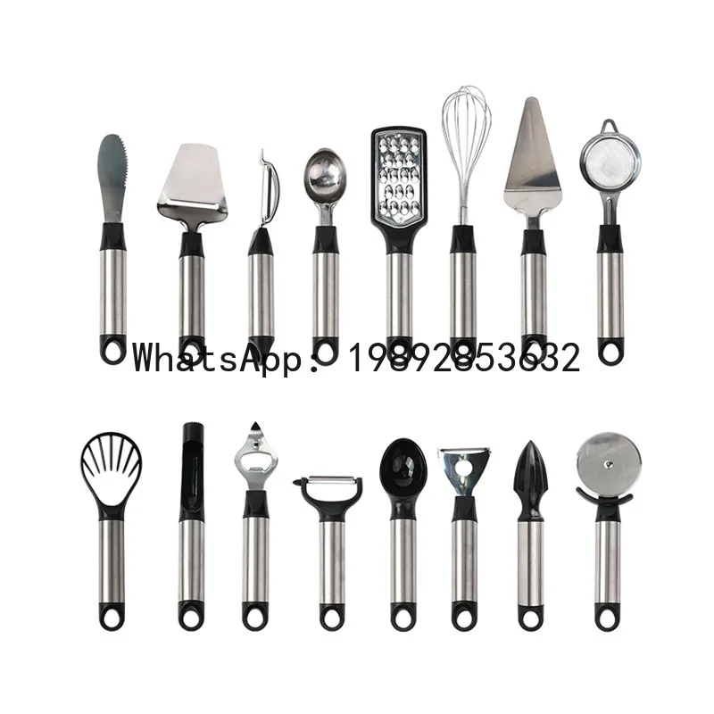 XL Cheese Grater, Pizza Cutter, Kitchen Gadgets, Ice Cream Spoon, Multifunctional Stainless Steel 16-Piece Set