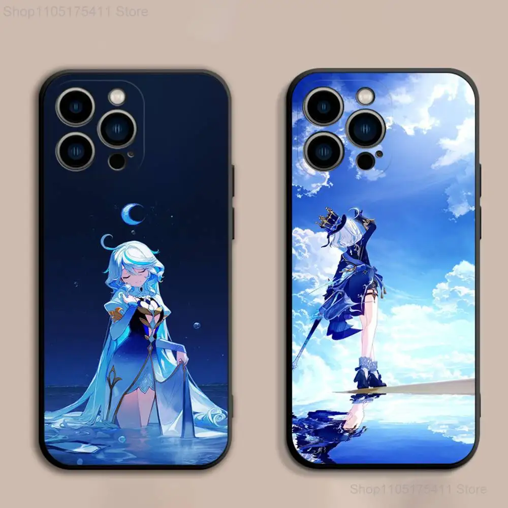 Genshin Impact F-Furina Phone Case For iPhone 17,16,15,14,13,12,11,Pro,Max,Plus,E,SE4,Air,Mini Black Soft Cover