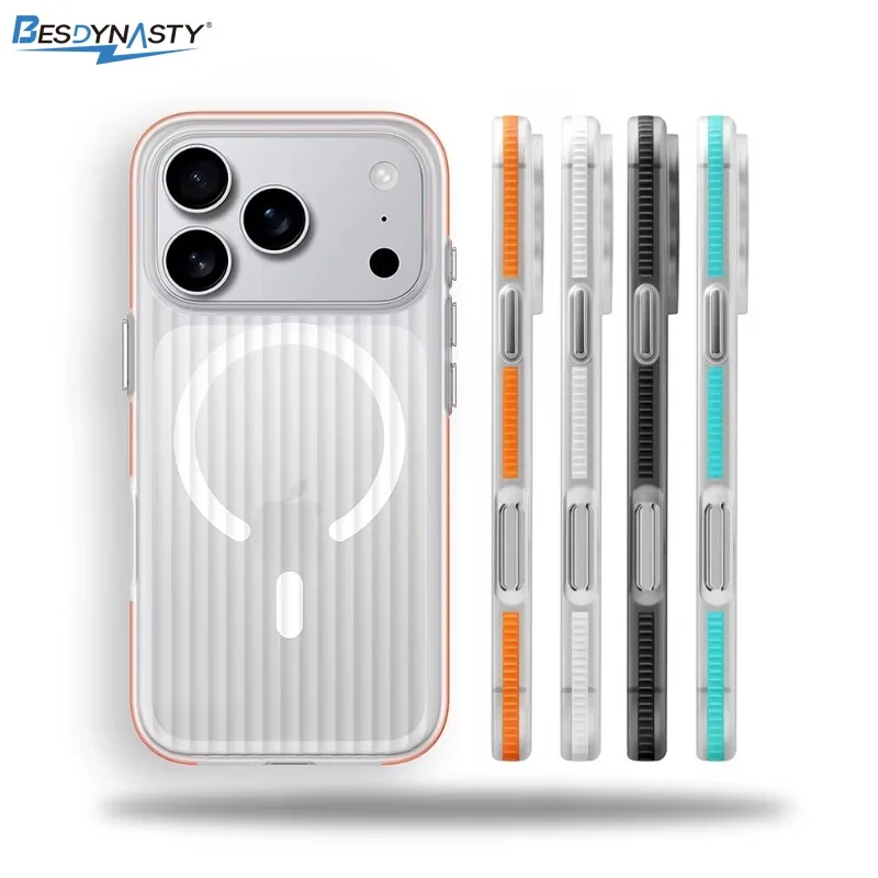 

Luxury Corrugated Pattern Non-slip Hard PC Magnetic Case For iPhone 17 Pro Max 16 15 14 13 12 For Magsafe Wireless Charge Cover