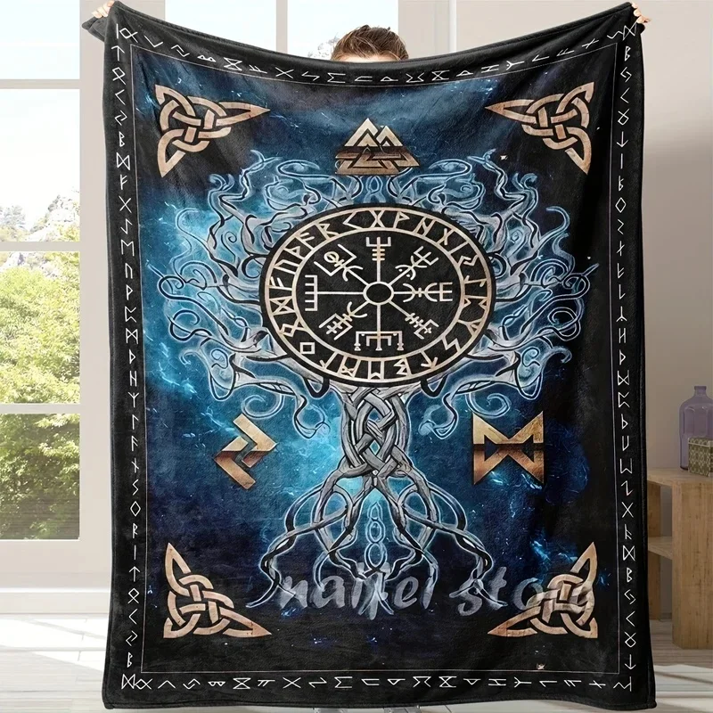 VIKAMA Viking Tree of Life Tapestry, Norse Rune Vegvisir Symbol Wall Hanging, Nordic Mythology Cloth Poster for Bedroom Decor