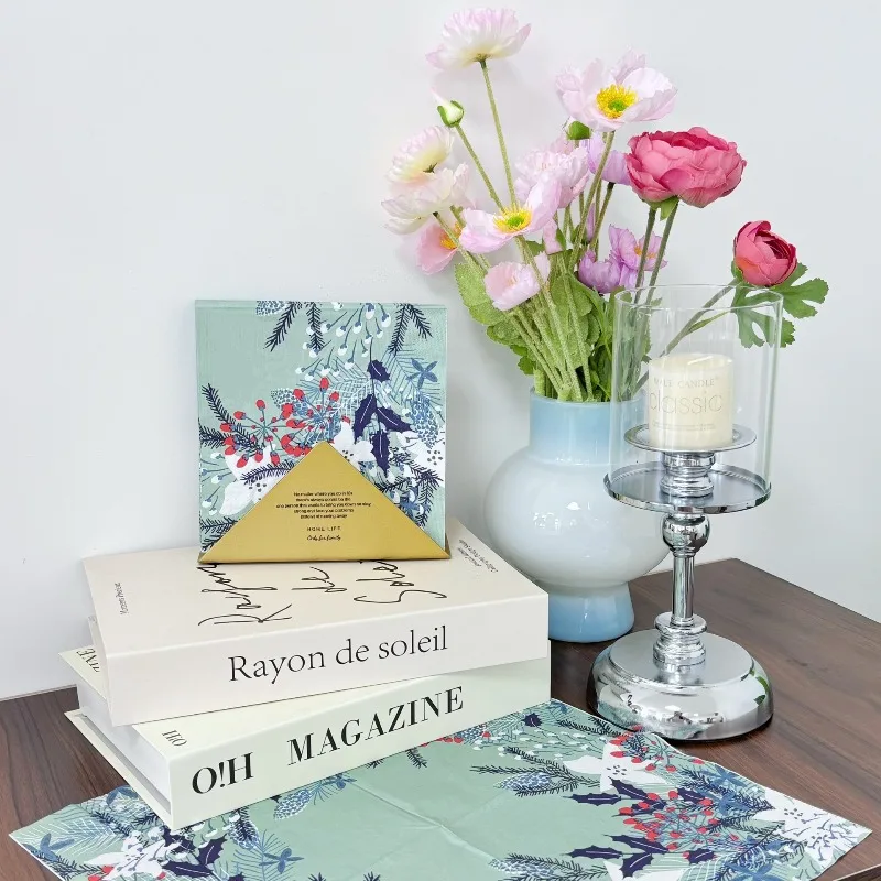 20pcs 33cm 2-Ply Colorful Christmas Botanical Print Napkins for Holiday Table Setting DIY Decoupage Paper
