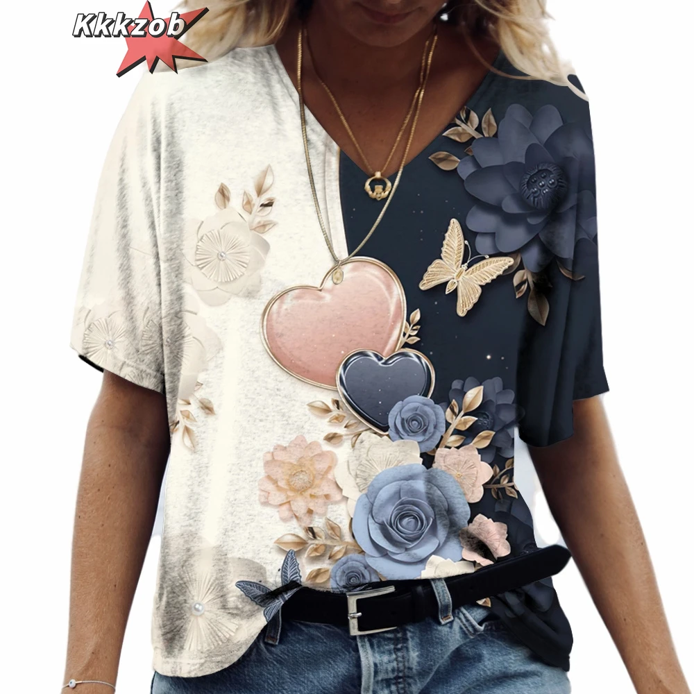 Butterfly Casual Clothing V-Neck Short Sleeve Tshirt Fashions Women\'s Tshirts Plus Size Tops Summerretro Everyday Life Clothing