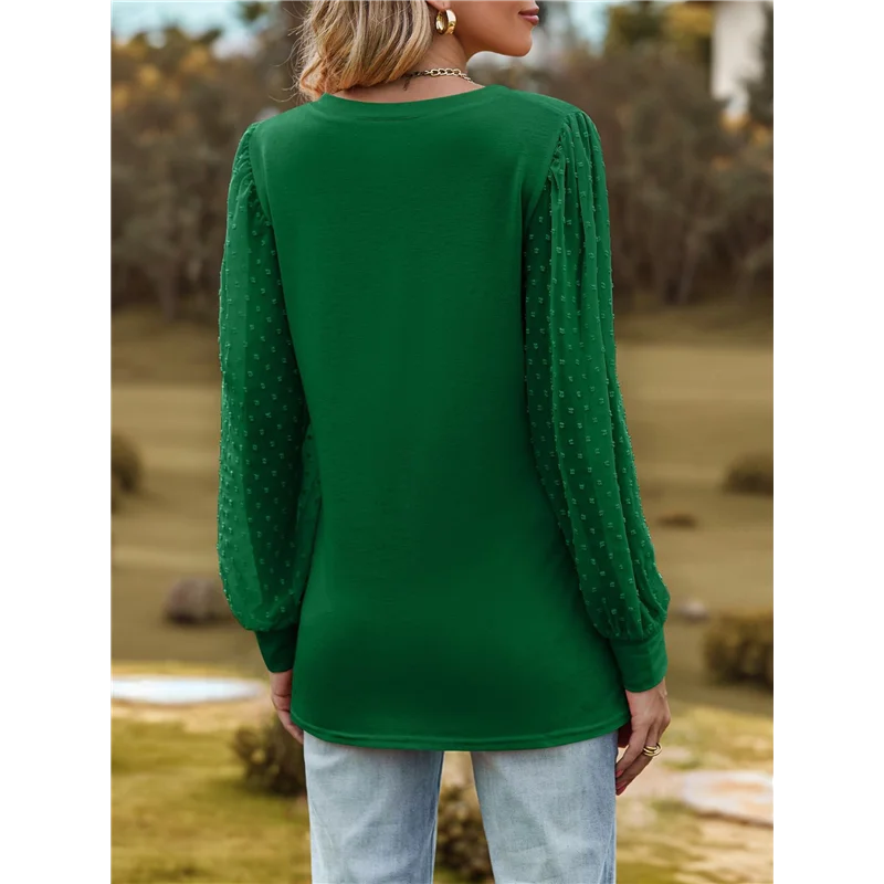 AOAO-Women's Blouses Dressy Casual V Neck Top Dot Balloon Long Sleeve Shirts