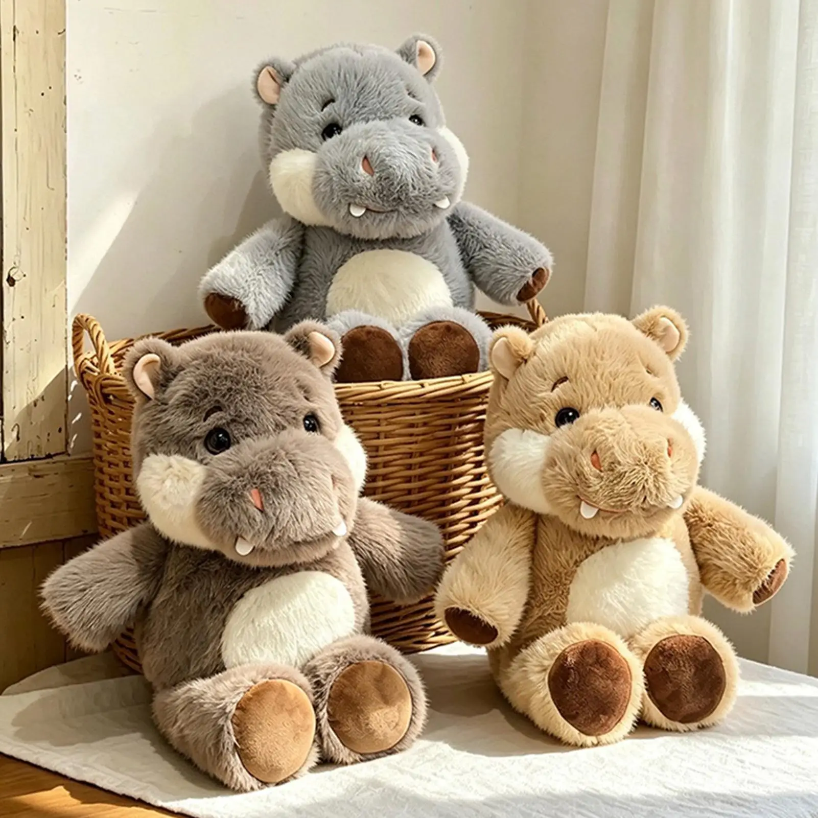 Hippo Stuffed Animal 17.72 Inch Cute Funny Interactive Shaking Toy Decorative Plush Birthday Holiday Home Bedroom Living Room