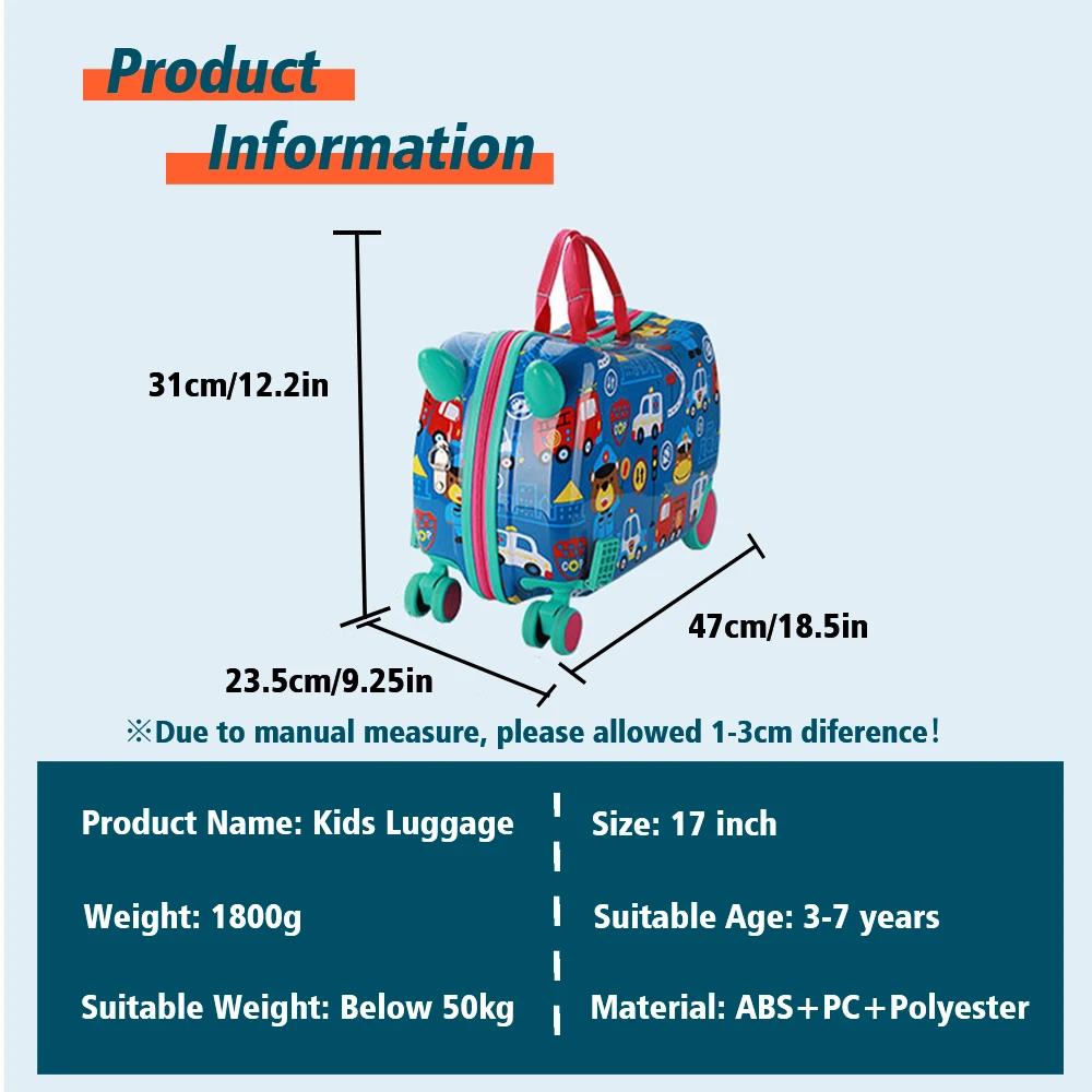 Valise de voyage multifonctionnelle de dessin animé pour enfants, bagages à roulettes avec sangle parfaite, valises à roulettes pour enfants