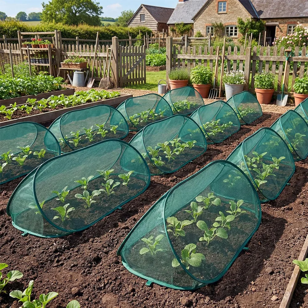 Pop-up Garden Mesh Plant Cover Rows With Ground Nails Foldable Protector Tent 39.37 X 15.74 X 15.74 Inches