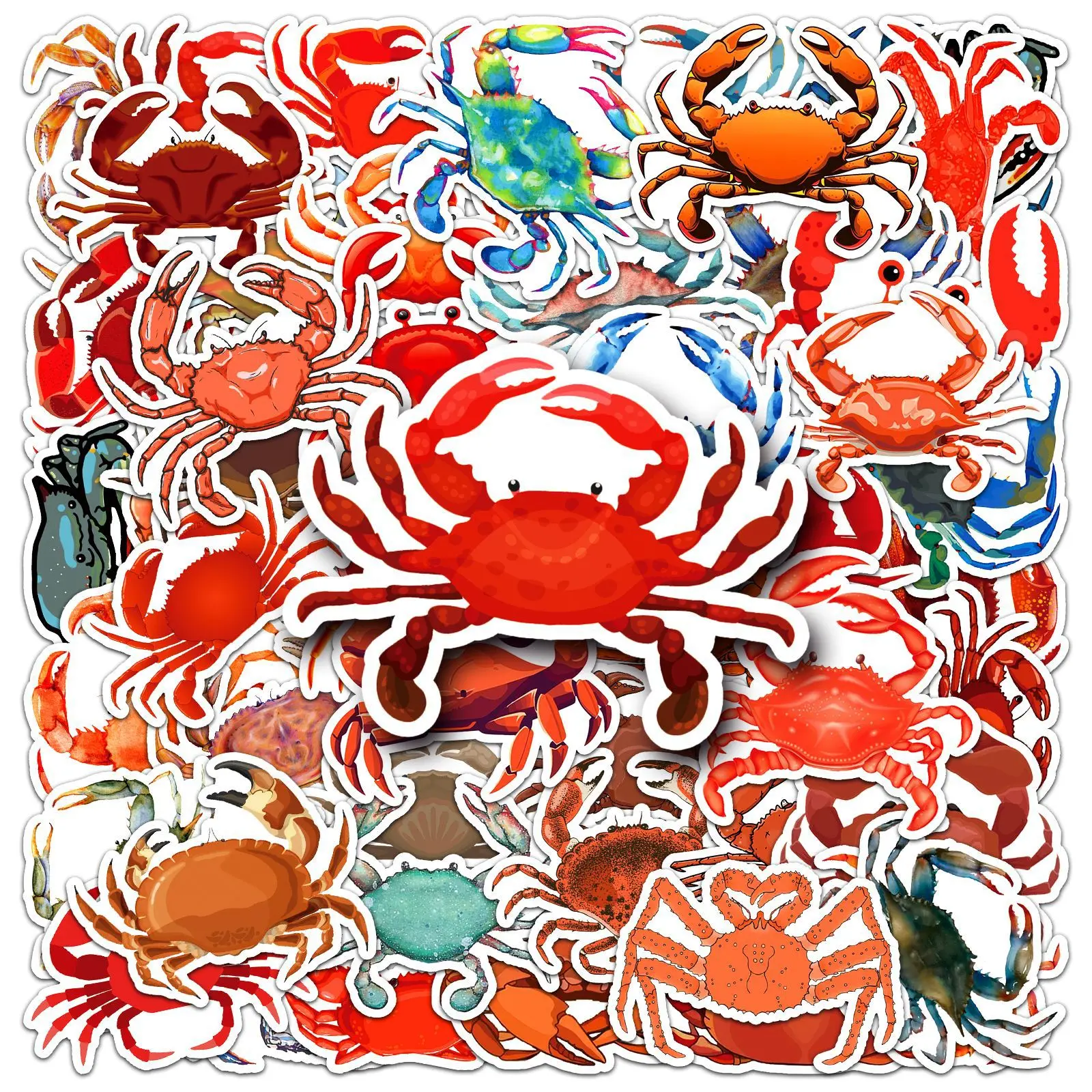 50Pcs Cute Crab Stickers Marine Creature Cartoon Waterproof Vinyl Decals for Water Bottle Luggage Phone Case Notebook