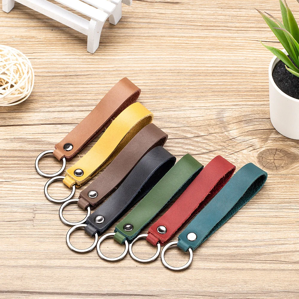 Genuine Leather Handbag Chain Keychain For Men Women Simple Pink Car Key Chains Metal Key Rings Business Party Wedding Gift