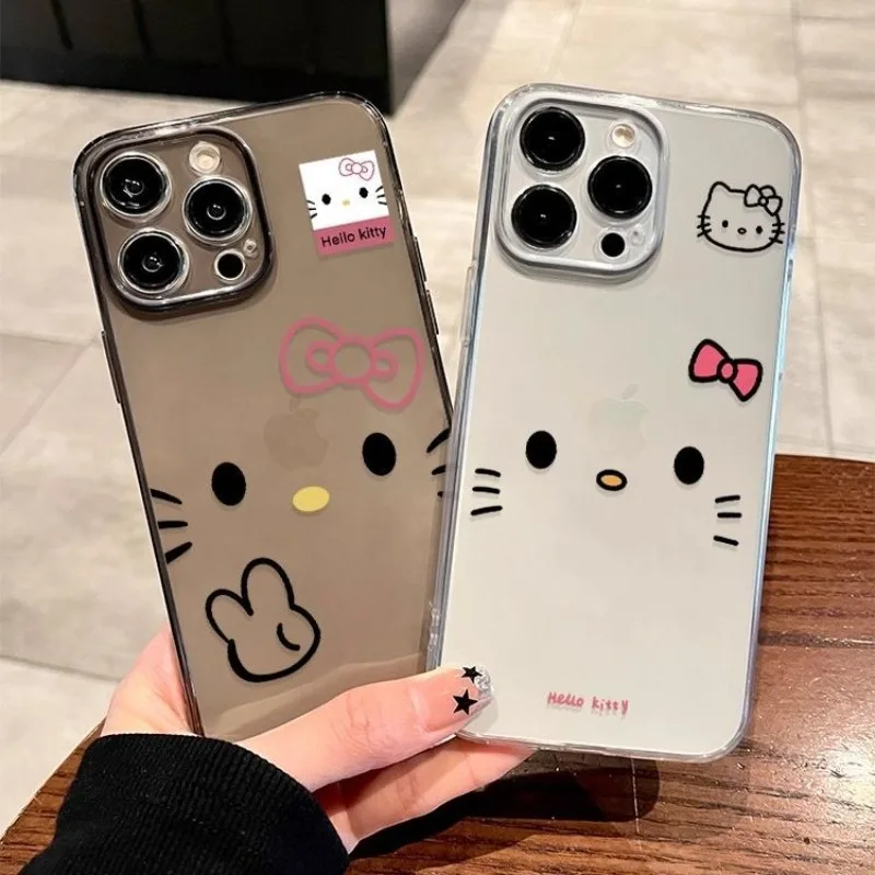 Cartoon Anime Cat Transparent Space Phone Case Black Suitable for Apple 12/17/16/15/14/13 Promax PLUS Protective Cover Gift