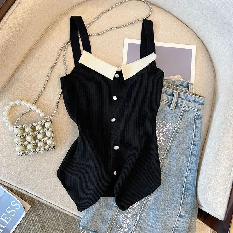 Cute Sleeveless Cropped Tank Top Women's Crop  Summer 2024 Korean Corset  Camisole Knit Sexy Slim Vest Bra s Female Y2k