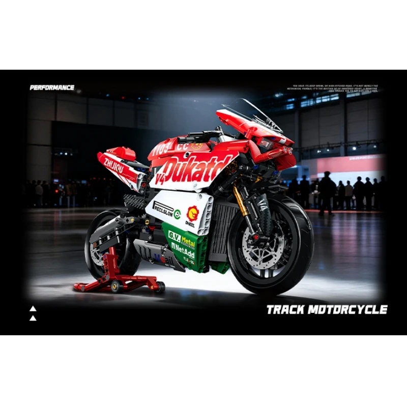 Disponibile 723 pezzi moto da corsa tecnica famosa moto V4 blocchi di costruzione mattoni modello giocattoli set di regali per bambini di Natale