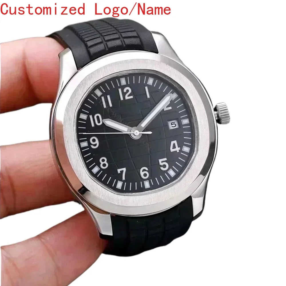 الرجال الميكانيكية ووتش الساعات الأوتوماتيكية الفولاذ المقاوم للصدأ الأزرق الأبيض المطاط حزام الياقوت الفضة ارتفع الذهب جامبو مخصص #1