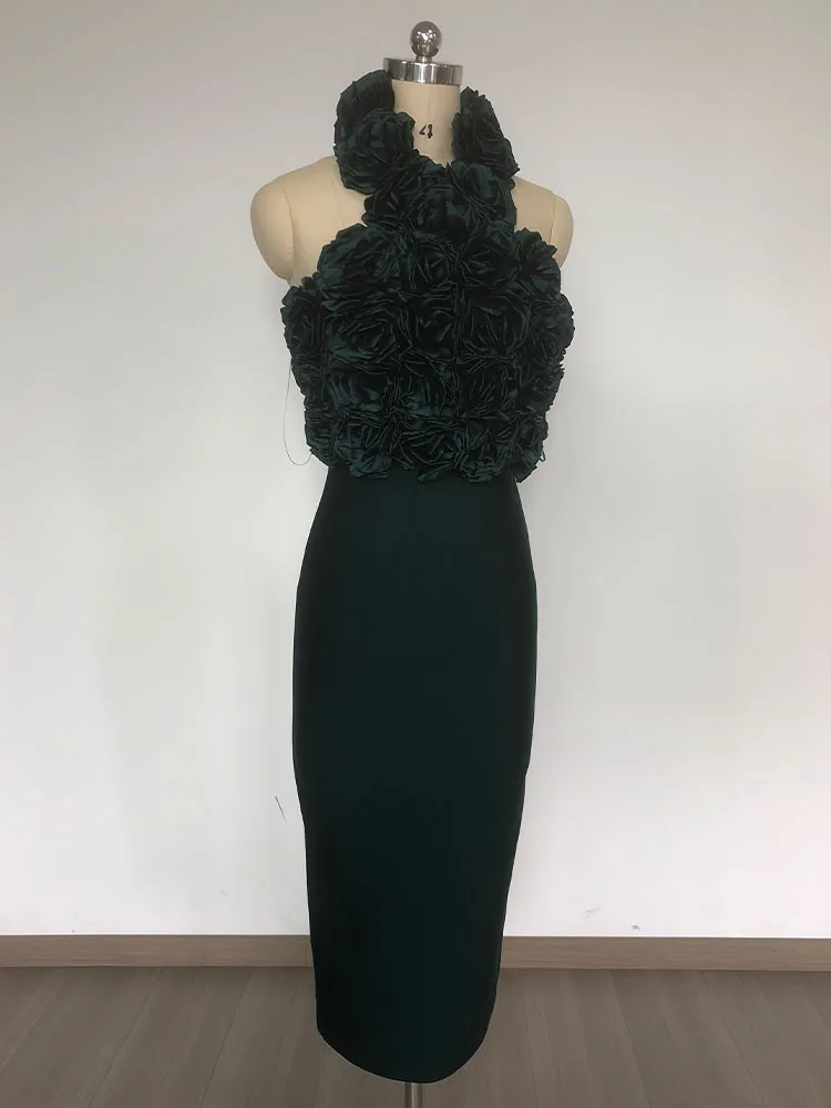 أنيقة الأزهار - مزين الرسن Bodycon ميدي ضمادة اللباس المشاهير حزب مساء ثوب العشاء الرسمي