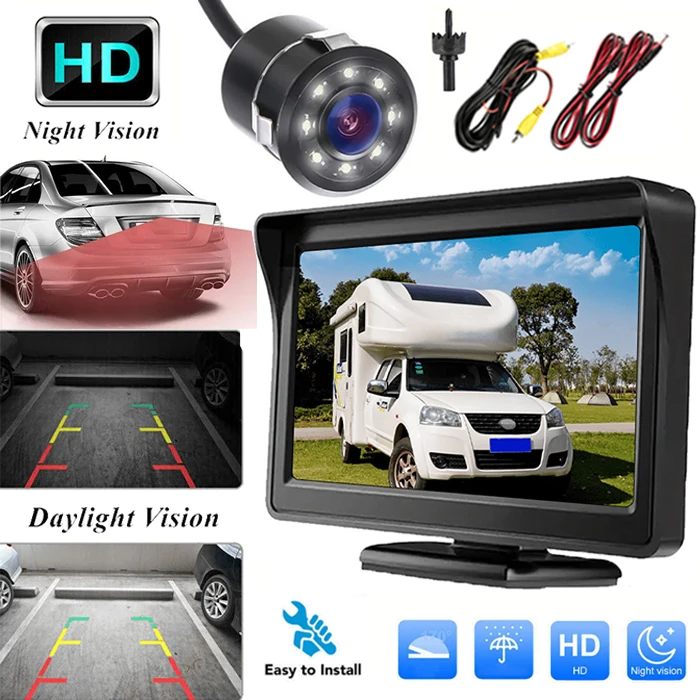 High-Definition 4.3-inch HD Display Universal Car Monitor Camera - Easy to Install, Fit for Pickups, Minivans, Lorries