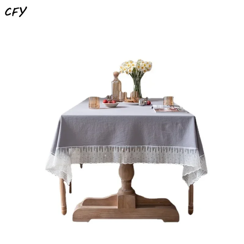 

Cotton Linen French Aesthetic Meteor Shower Lace Rectangular Tablecloth Pendant Tea Table Pad Meal Photo Background Cloth