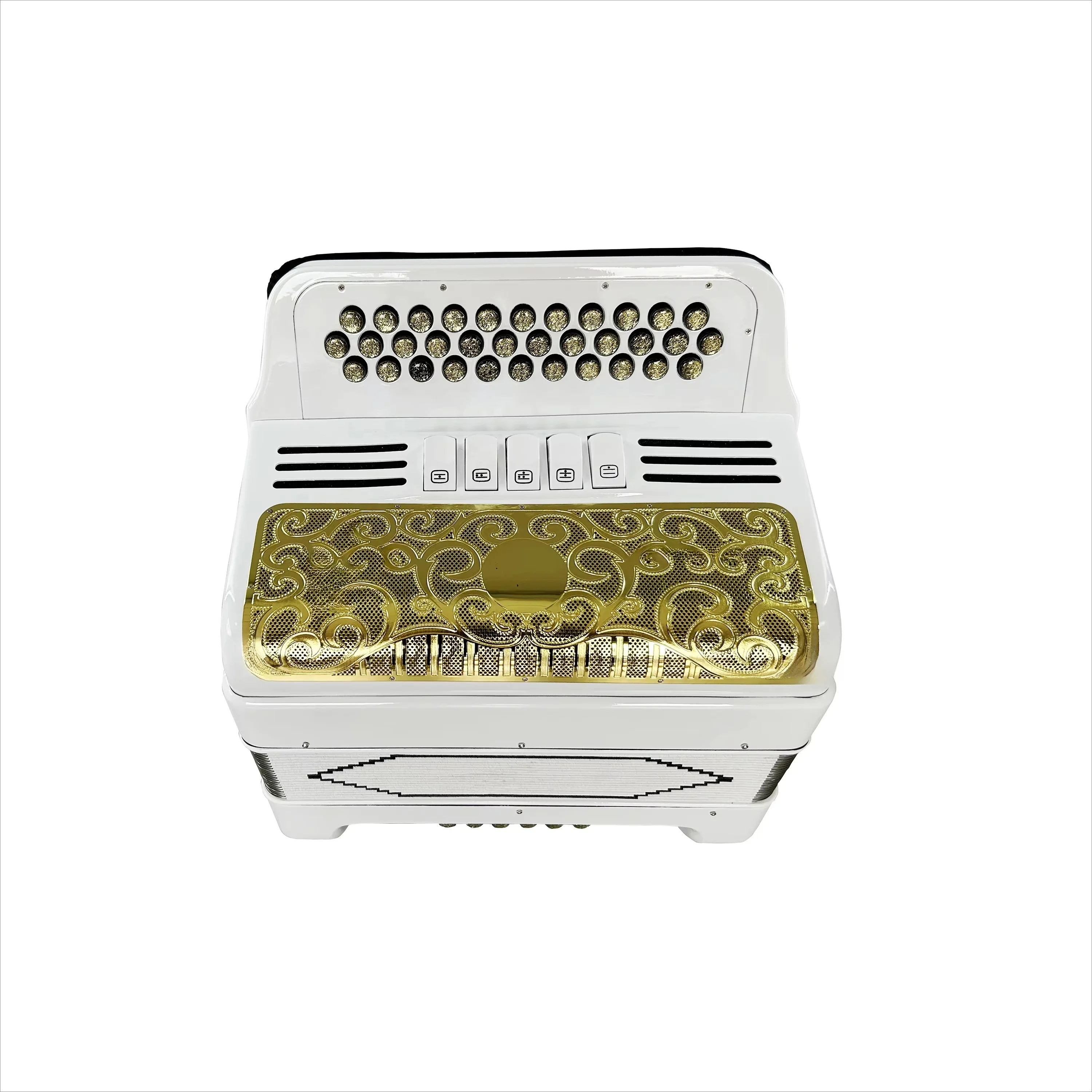 34 Buttons 12 Bass 5 Registers Bright White Accordion Gold Grill Gold Buttons White Registers Acordeon JB3412D