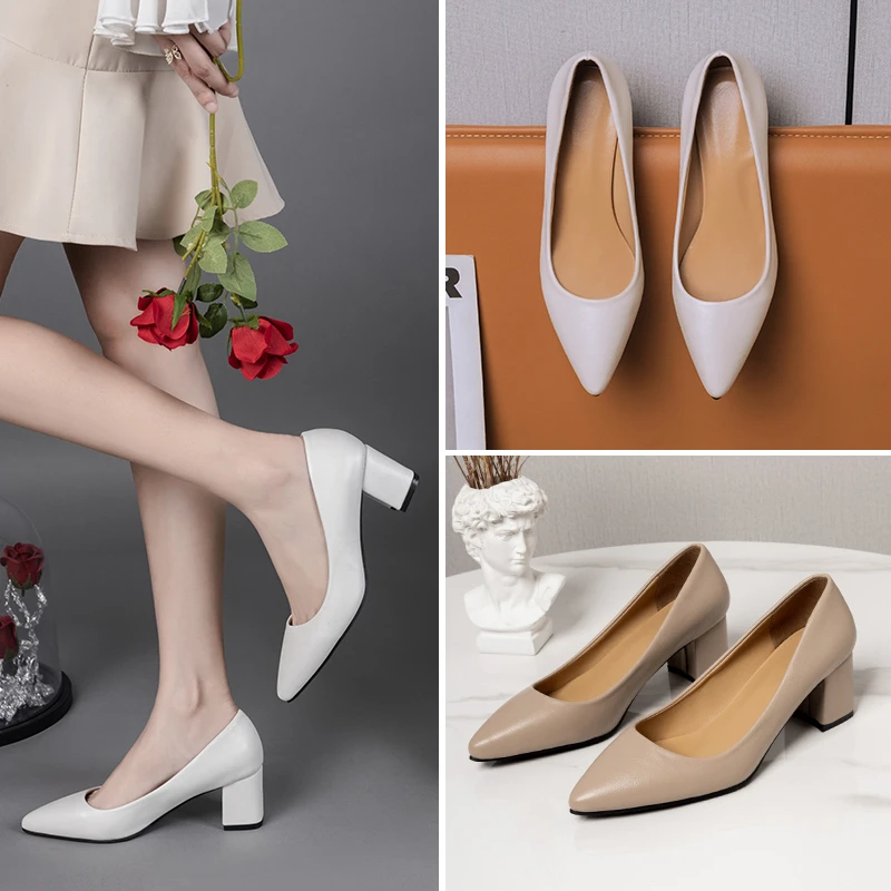 

New Square Heels Patent Leather Pumps Shoes Woman Classics Pointed Toe Dress Official Pumps Party Plus Size 41 De Mujer