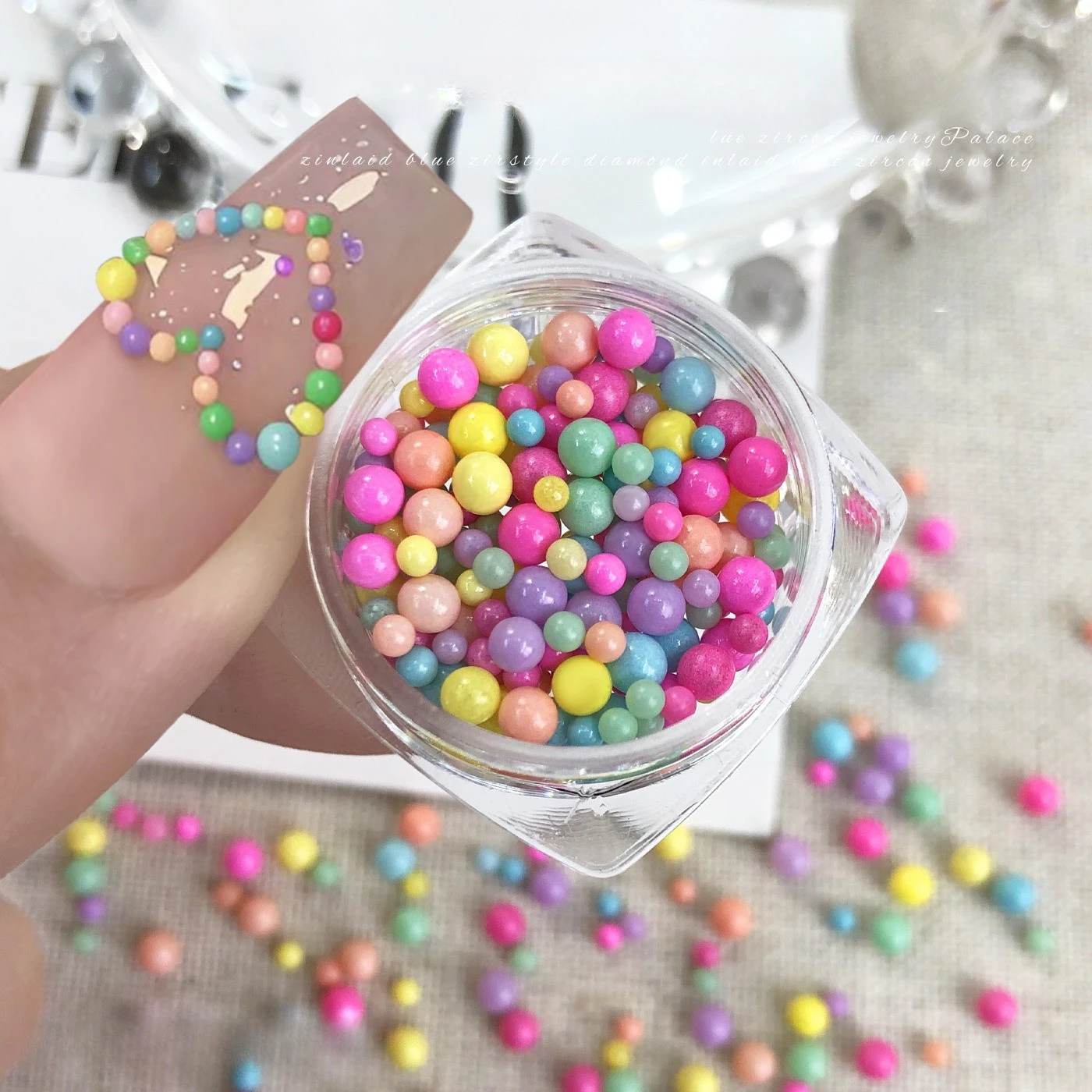 1 Box Dopamine Color Beads Nail Charms, Mixed Size 3D Round Bubble Beads for DIY Press On Nails Manicure Accessories