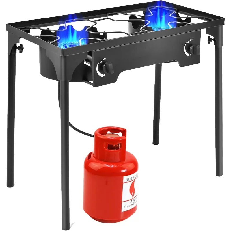 

Giantex Outdoor Double Burner Stove, High Pressure 2 Burner Stand Max. 150,000 BTU total, 0-20 PSI Regulator Detachable Legs