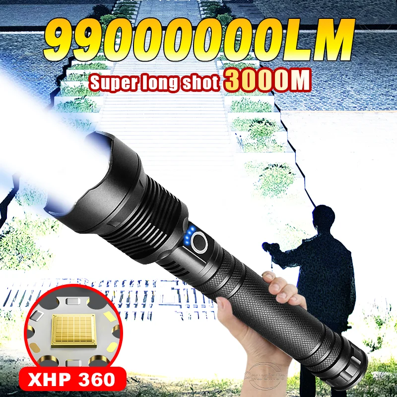 

XHP360 ультра яркий фонарик 99000000LM мощный светодиодный фонарик перезаряжаемый 26650 фонарик с зумом уличный тактический фонарь для кемпинга