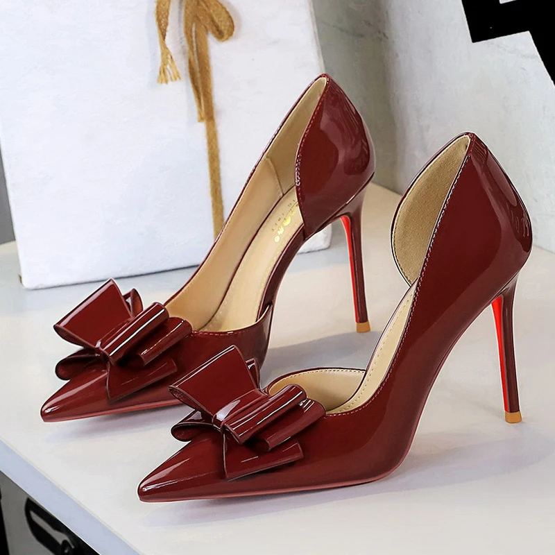 

Туфли-лодочки BIGTREE из лакированной кожи с бантом-бабочкой, женские, с острым носком, на шпильке, с вырезами, для вечеринок