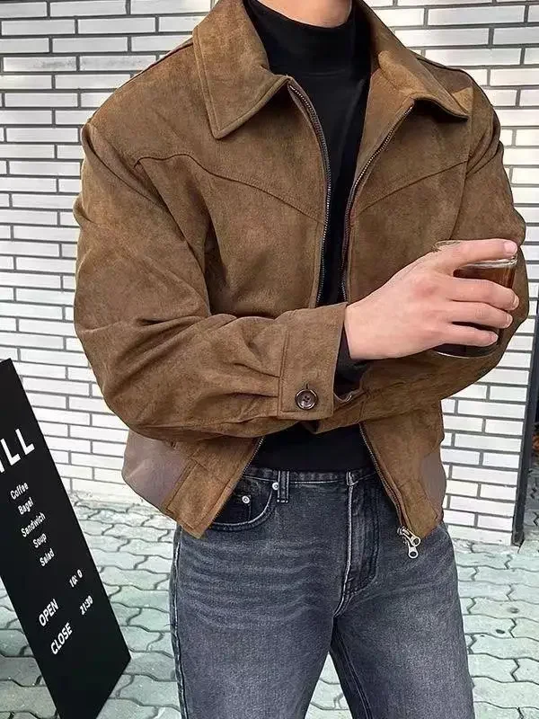 

Men's ort Loose Fit Thiened Zipper Suede Autumn Winter Outerwear Trendy Simple Antibacterial