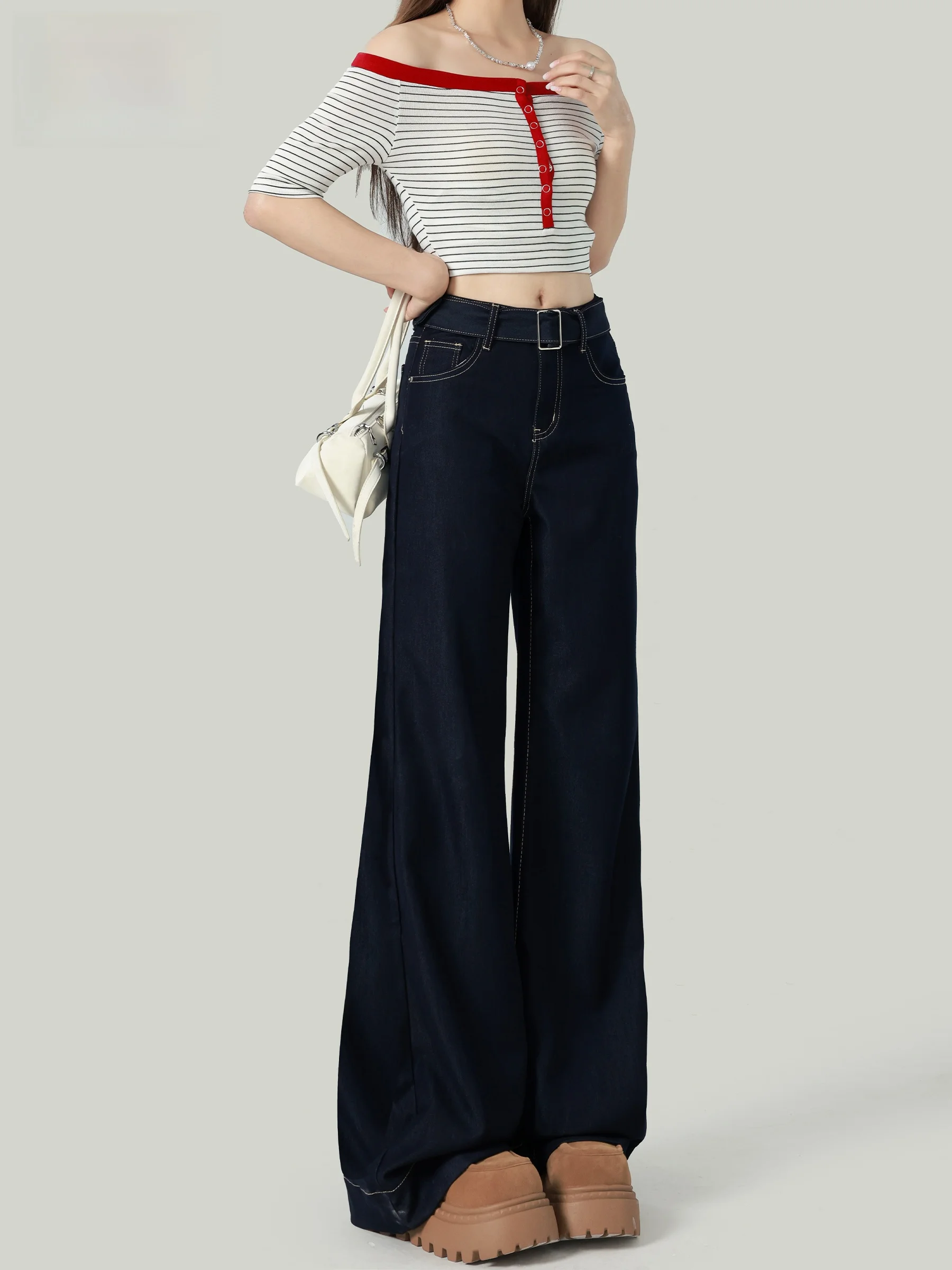 

American High Waist Bell Bottom Jeans Women's Autumn New Style Slimming Non-Matching Anti-Wrinkle Draping Floor-Length Bell B...