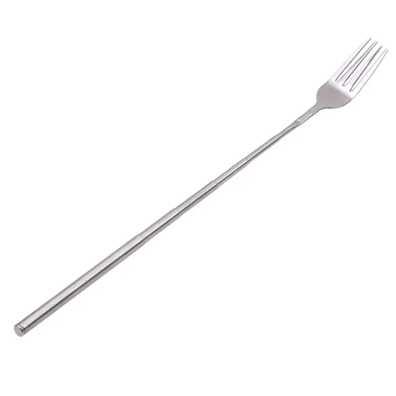 Silver Stainless Telescopic Extendable Fork Dinner Fruit Dessert Long Cutlery Forks BBQ Meat Fork Kitchen Dinnerware Tableware