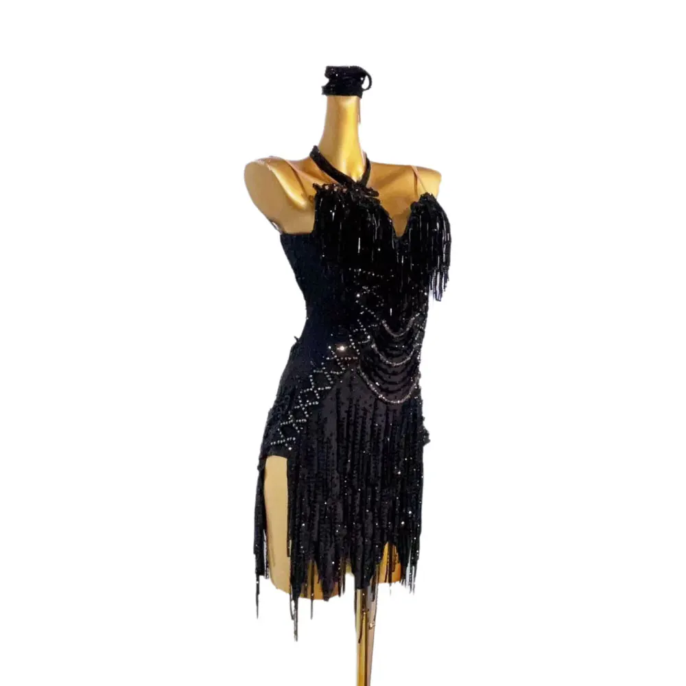 Latin Dance International Stage Women's High-end Custom Sparkling Samba Rhinestone Performance Costume Dress