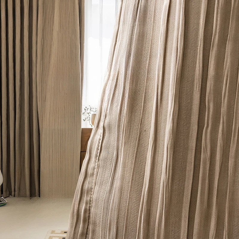 

Japanese Log Curtains for Living Dining Room Bedroom Nordic Minimalism Cotton Hemp Curtain Sunscreen Light Luxury Pleate Curtain