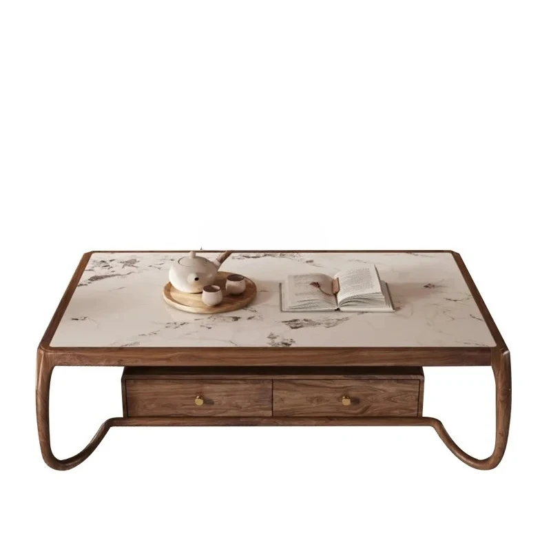 

Walnut solid wood TV cabinet coffee table combination living room rock slab storage table