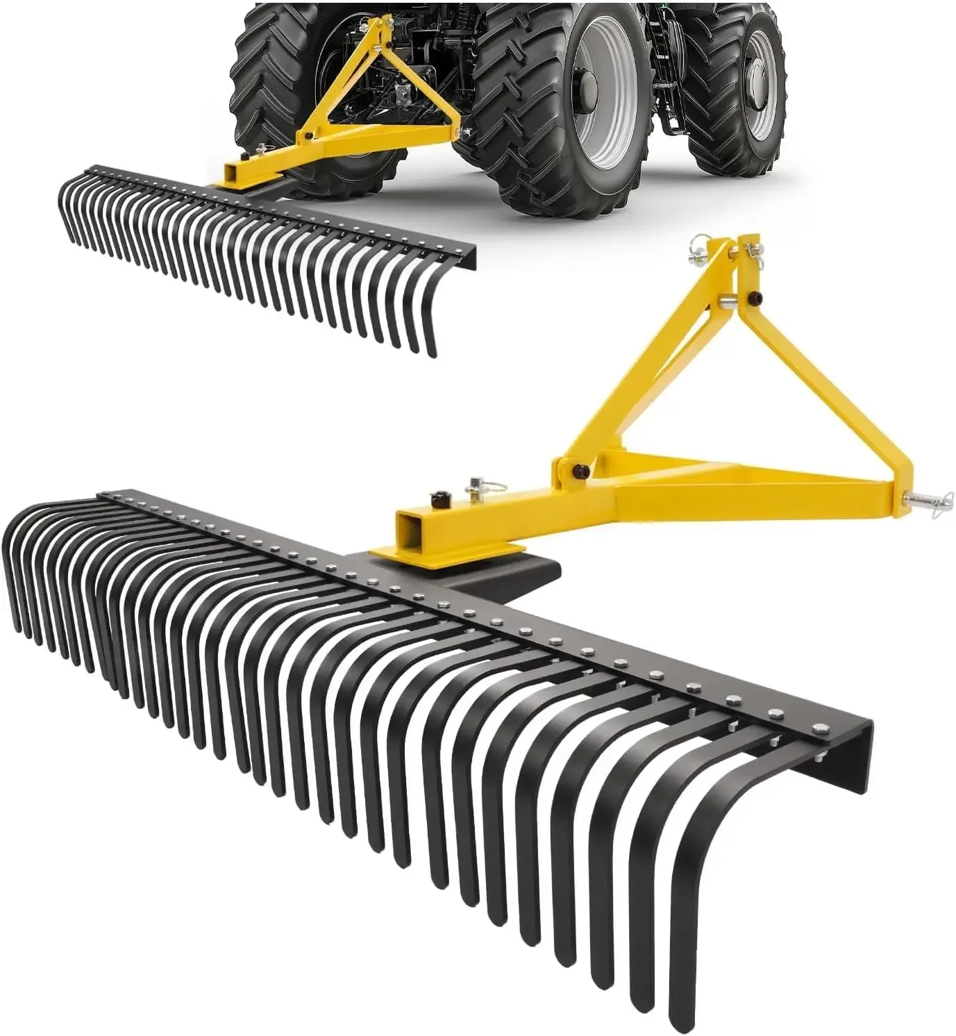 60In Landscape Rake, 3 Point Rake, 360 Rotation Compatible with Category 1, Cat1 Tractors Tow-Behind Garden Tool for Garden