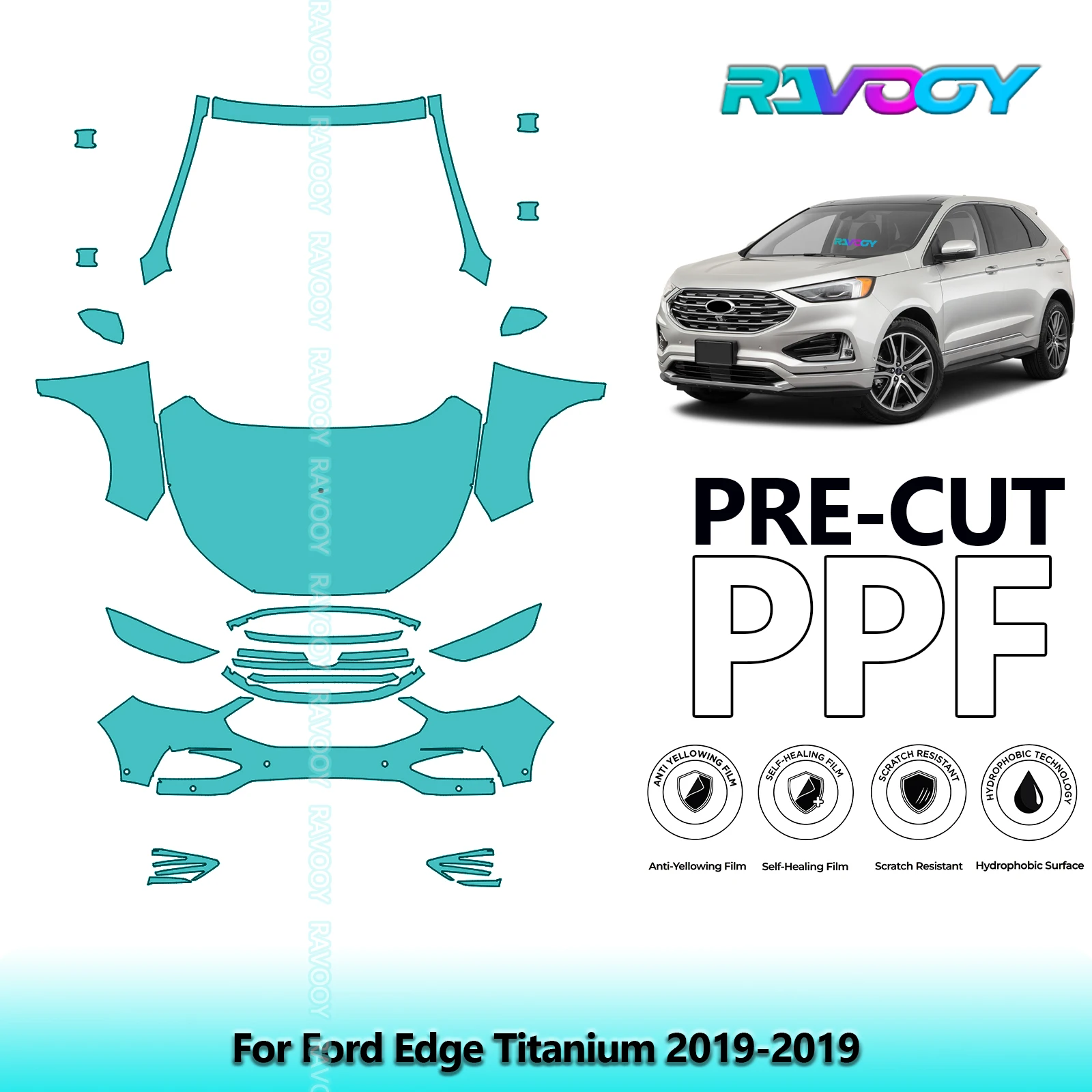

8.5Mil Front Kit Precut Paint Protection Film PPF Clear Bra For Ford Edge Titanium 2019-2019