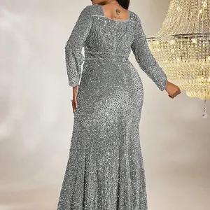 فستان سهرة من الترتر TOLEEN للنساء فساتين ماكسي بالإضافة إلى حجم ثقيل أنيق ضيق ذيل مأدبة وصيفة الشرف الفاخرة أعلى 6 فساتين وصيفة الشرف مبيعا بحجم كبير - رقم 6