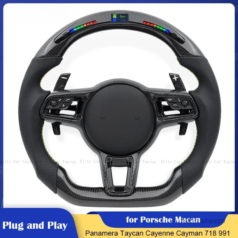 LED Carbon Fiber Steering Wheel for Porsche Macan Panamera Taycan Boxter Karman Cayenne Cayman 718 991 992 911
