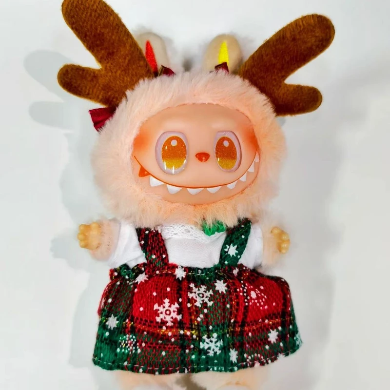 

Кукольная одежда для 15-17 см, одежда Labubu, веселая рождественская шапка, шарф, комплект с изображением лося и снеговика, мини-плюшевый аксессуар для куклы, новогоднее платье, подарок