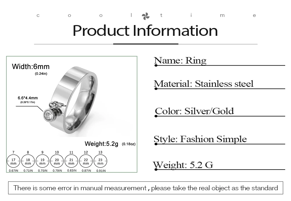 COOLTIME Mode Minimalistischen Frauen Ring Edelstahl Gold Farbe Mit Charme Zirkon Anhänger Ring Schmuck Hochzeit Geschenk – Detail 2