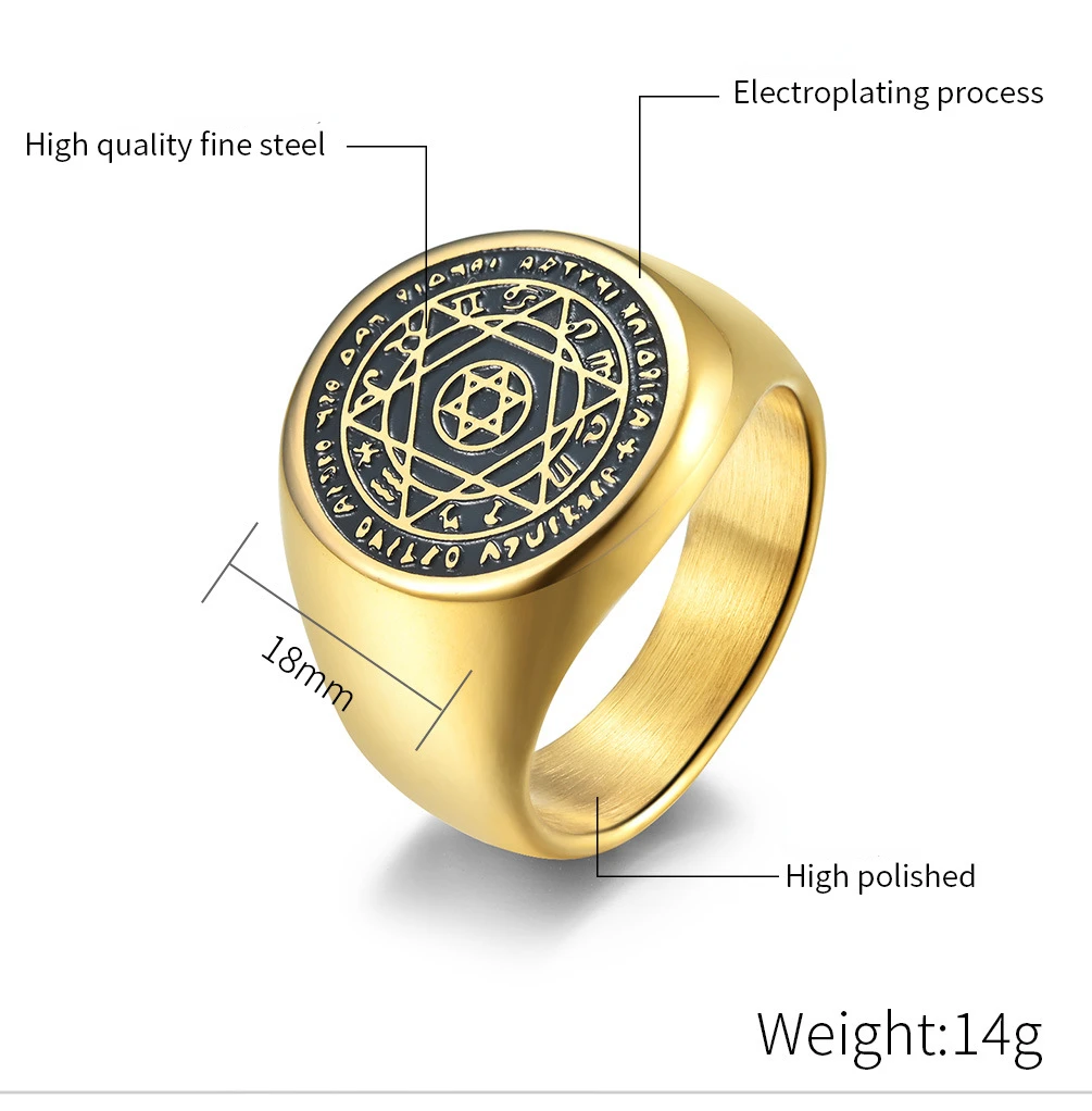 Vintage Six-pointed Star Stainless Steel Rings Gold Silver-color Solomon Seal Ring Finger Lucky Accessories Men\'s Jewelry Gift