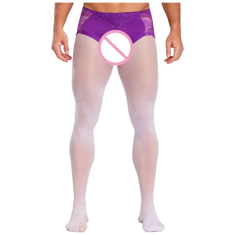 

Men's Lingerie Lace No Bottom Open Butt Flaunting Leggings Tempting Non-removable Tights Pantyhose Gays Cross-dressing Stockings