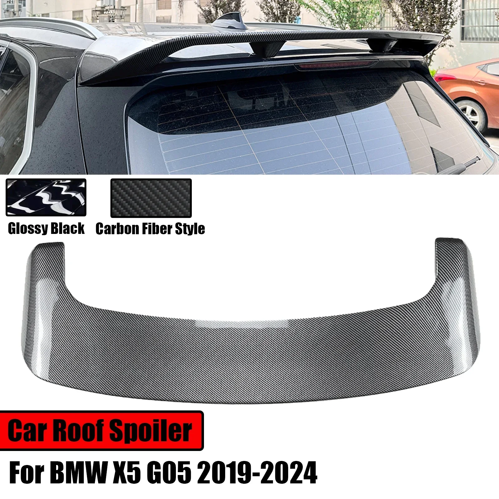 

For BMW X5 G05 2019-2024 Rear Roof Spoiler Trunk Top Wing Tail Gate Lip Body Kit ABS Carbon Fiber Style Glossy Black