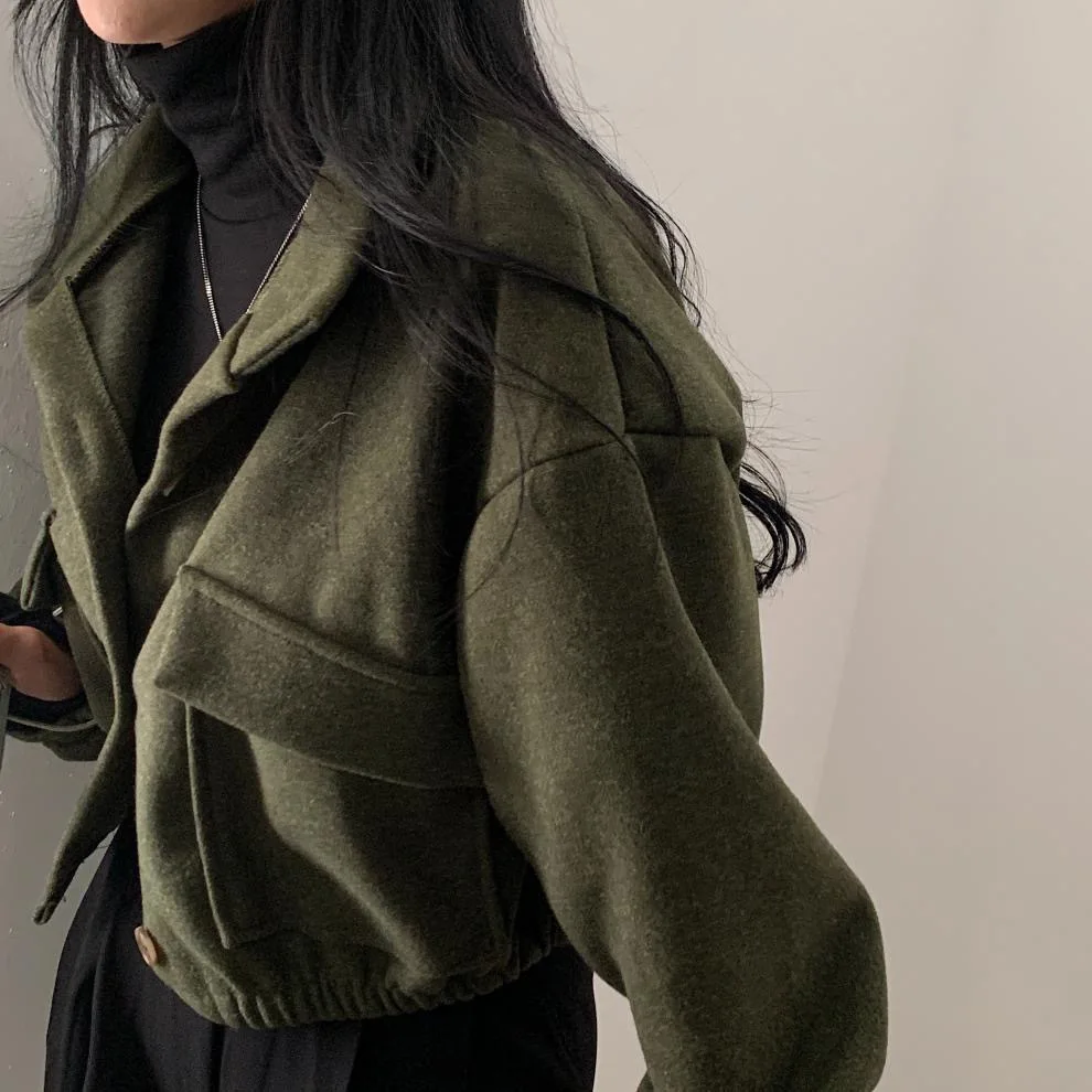 2025 Cool Autumn Winter Short Sleeve Wide Loose Casual Wool Coat Women Solid Fashionable Letter Pattern Jacket Elegant Female