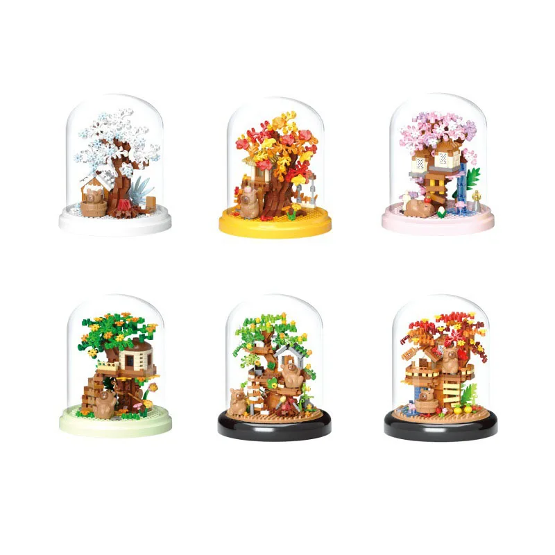 Konstrukcja standu wystawowego Cegła Zwierzęta Domek na drzewie Mikro Diamentowy Blok Kreskówka Kapibara Domek na drzewie Nanobricks Zabawki na prezenty