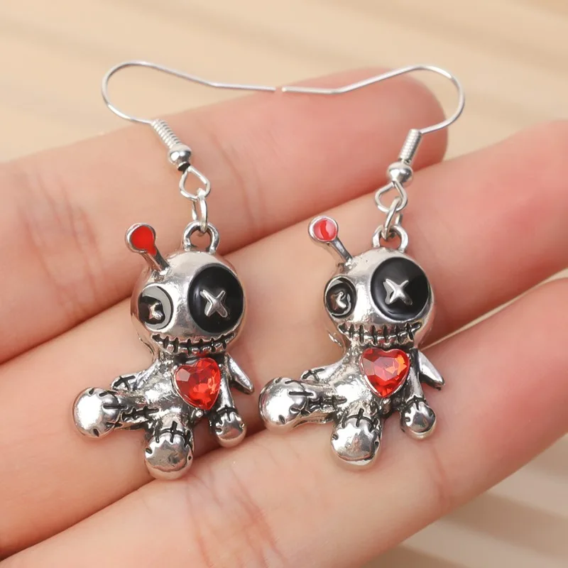 Halloween Curse Doll Necklace Earring for Women Creative Cartoon Gothic Red Heart Doll Jewelry Accessories Halloween Party Gifts