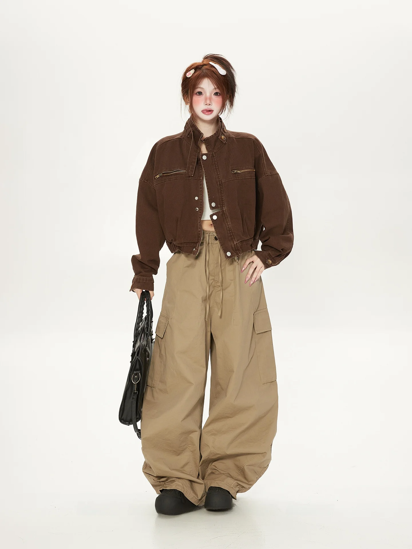 

Cool Brown ort Jaet Women's Casual American Sle Workwear Coat Trendy Brand Commute Sle Zipper Cotton Long Sve