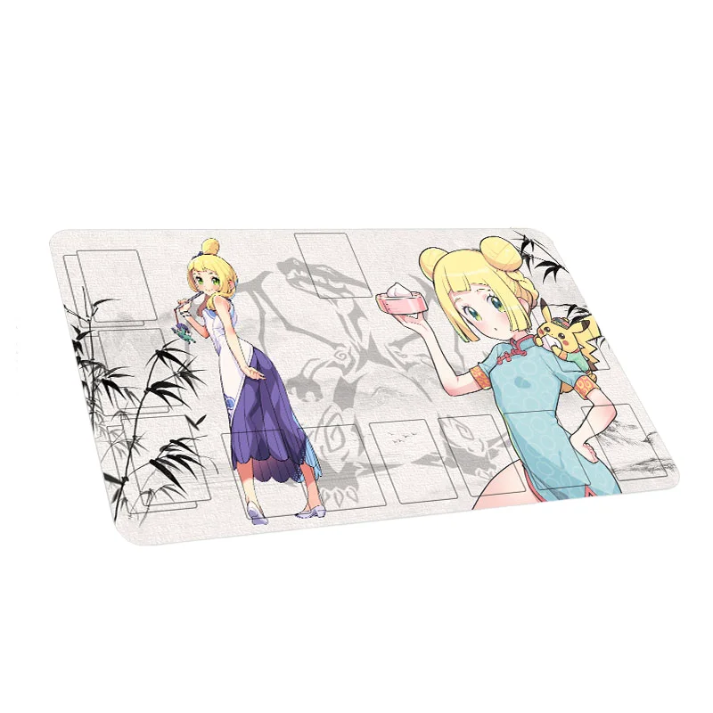 60*35*0.2cm Anime Pokemon GAME PTCG Dedicated Card Play Mat Battle Against Trainer Marnie Lillie Irida Elesa Collectibles Gifts