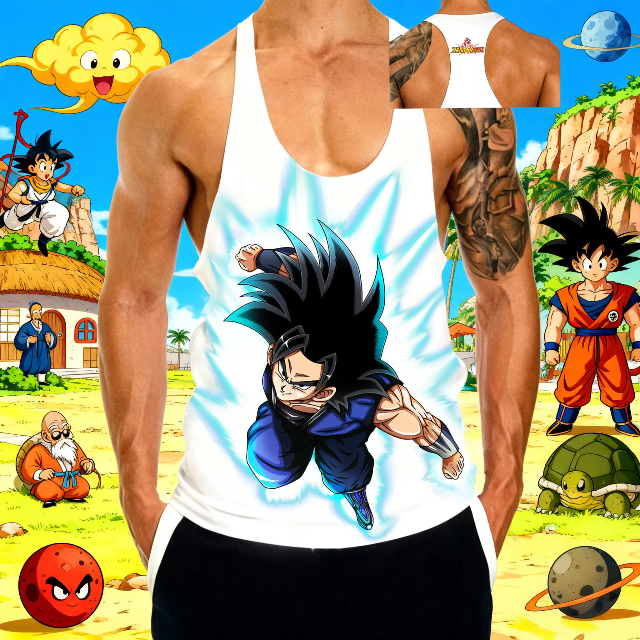 

Popular Anime "Dragon Ball" Vegeta Pattern Element Print 2025 Summer New Hot Selling Men's Sports Gym Cotton Sleeveless Vest