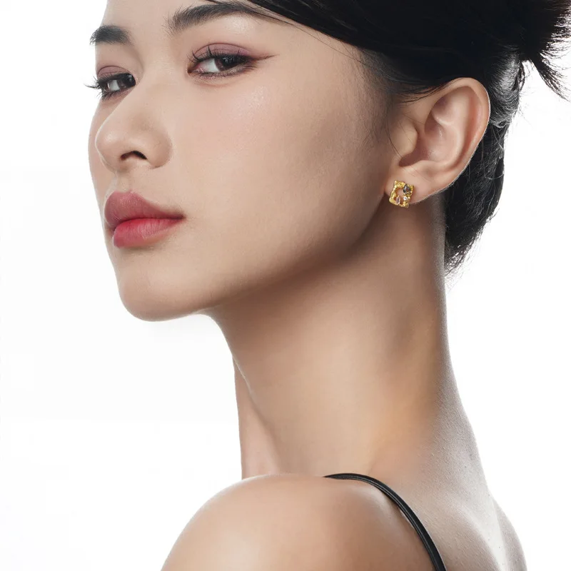 100% 925 Sterling Silver Zircon Geometric Earrings for Women Girl Irregular Hollow Out Design Jewelry Party Gift Dropshipping